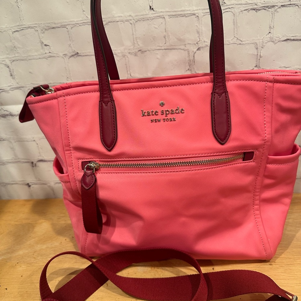 Kate Spade Vibrant Pink Tote with Burgundy Accents